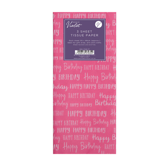 Tissue Paper, 3 Sheets 50x66cm HAPPY BIRTHDAY PINK