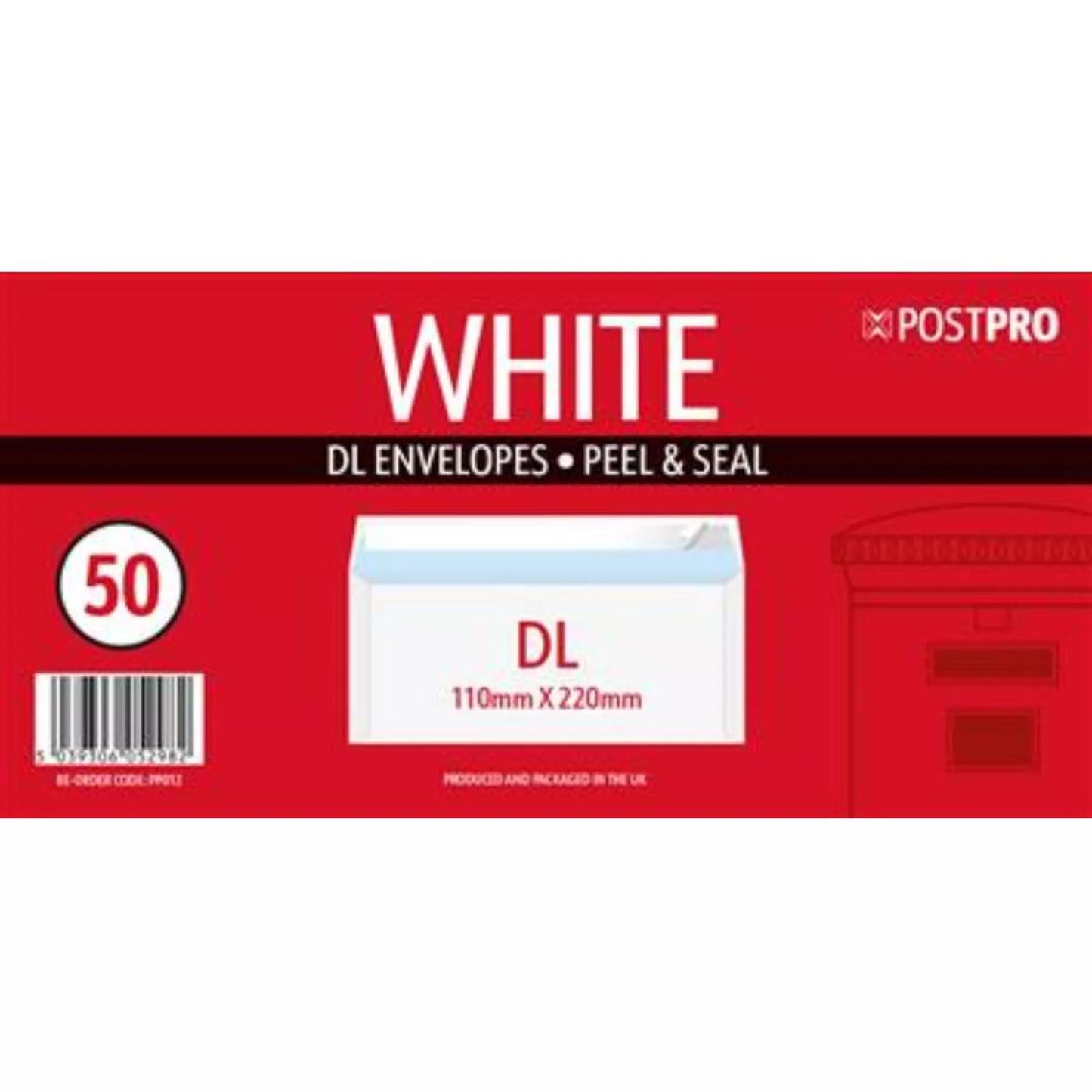 Post Pro Peel & Seal Envelopes DL 110x220mm 50pk