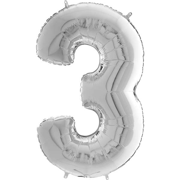 26" Grabo Silver Number 3 Shape Balloons