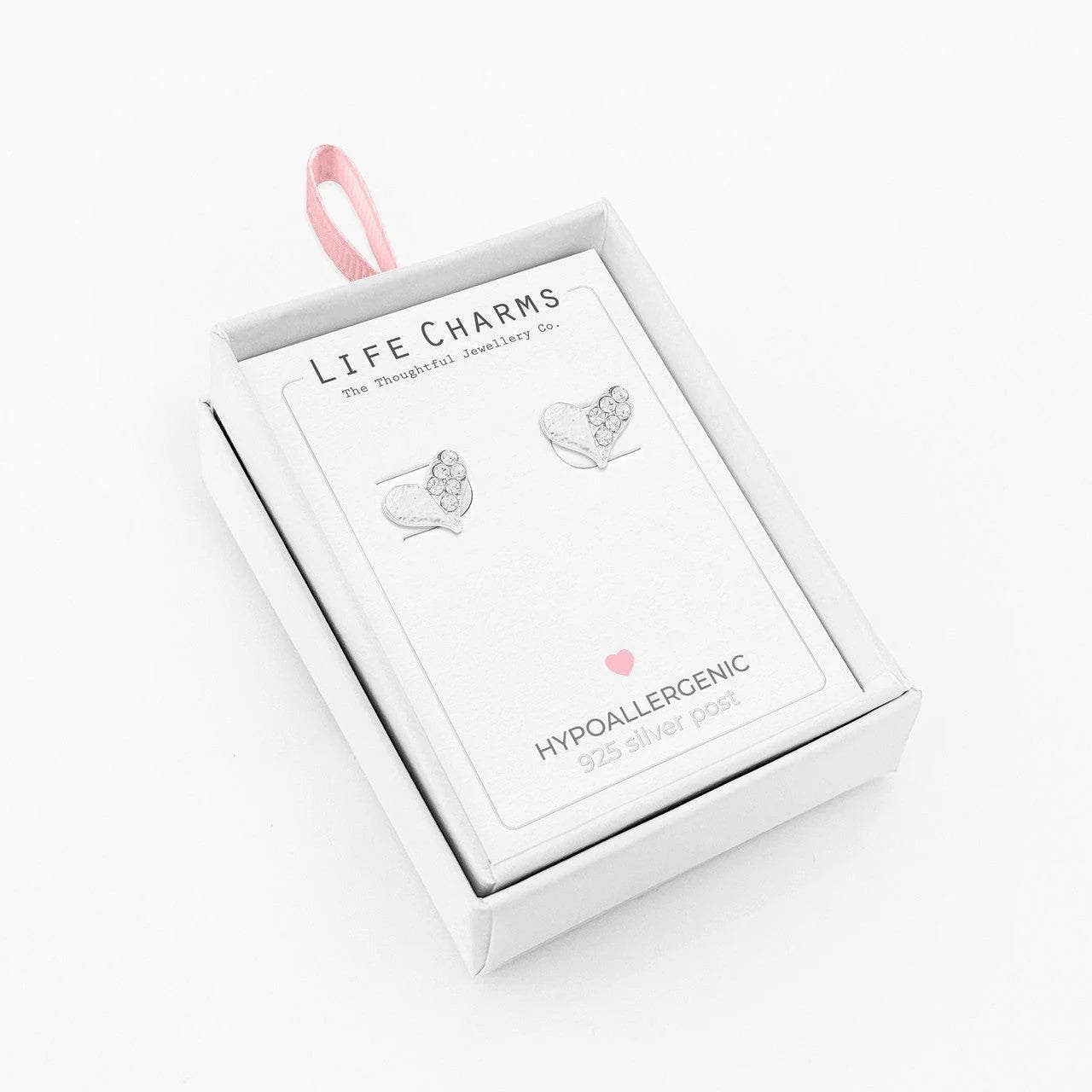Sparkly heart silver studs