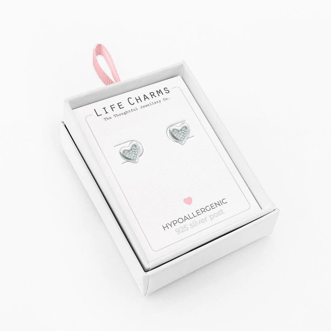 Diamond silver heart stud earrings
