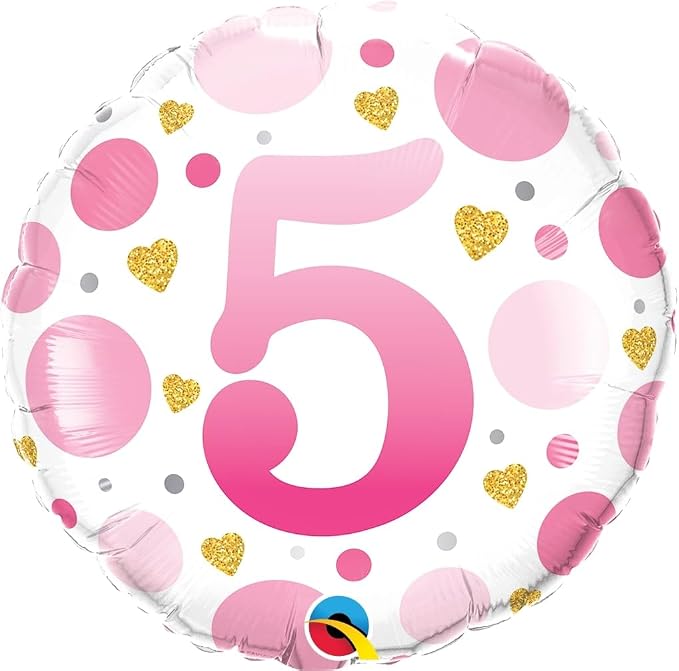 AGE #5 PINK DOTS 18" ROUND FOIL BALLOON