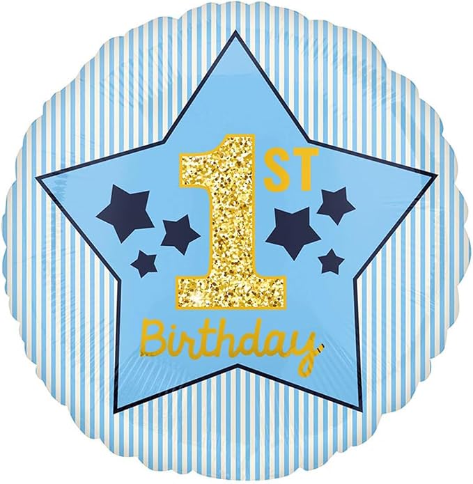 17" Boy 1st Birthday Blue & Gold