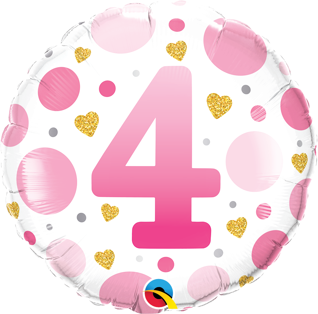 18″ RND AGE 4 PINK DOTS