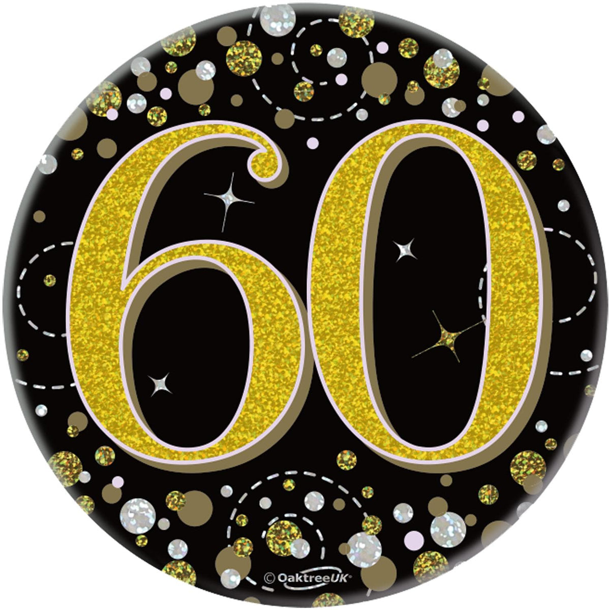 60th Birthday Sparkling Fizz Black & Gold Holographic Badge
