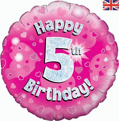 Oaktree 18inch Happy 5th Birthday Pink Holographic