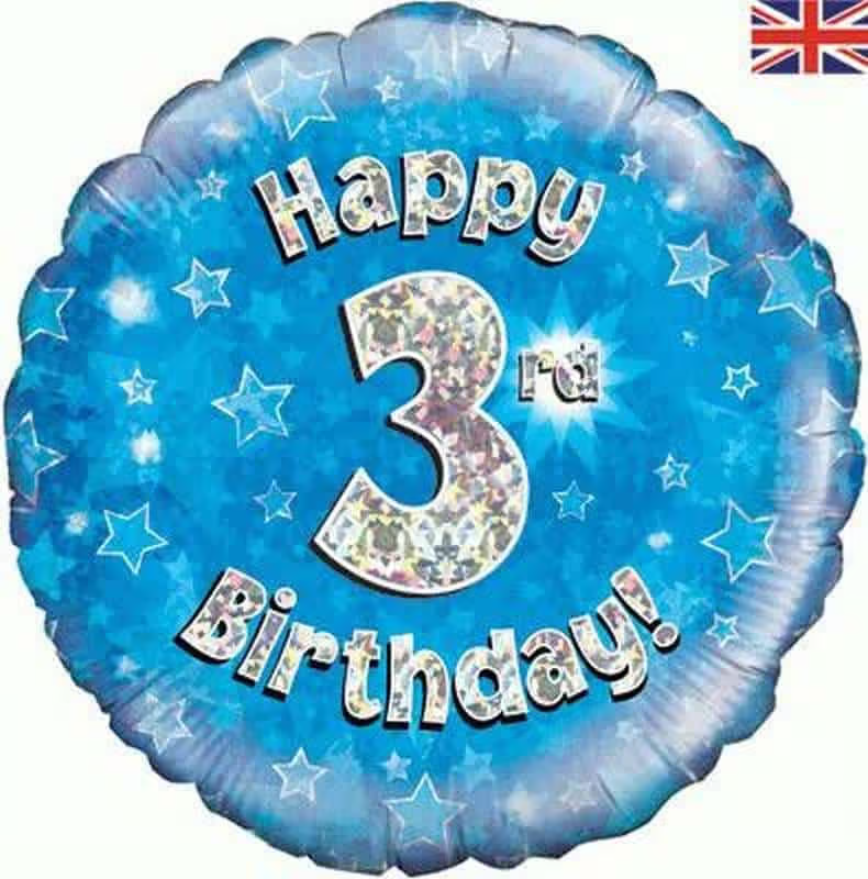 Oaktree 18inch Happy 3rd Birthday Blue Holographic