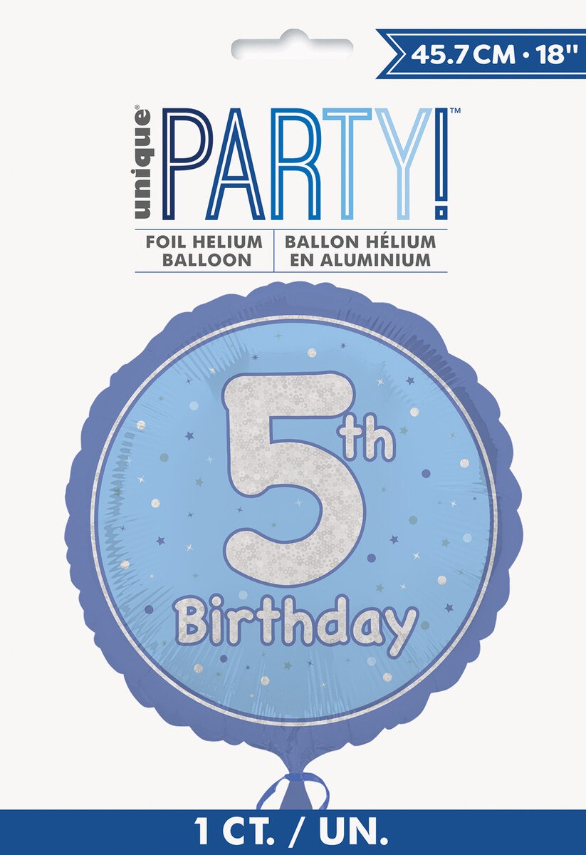Unique Party 18" Birthday Blue Glitz Number 5 Round Foil Balloon