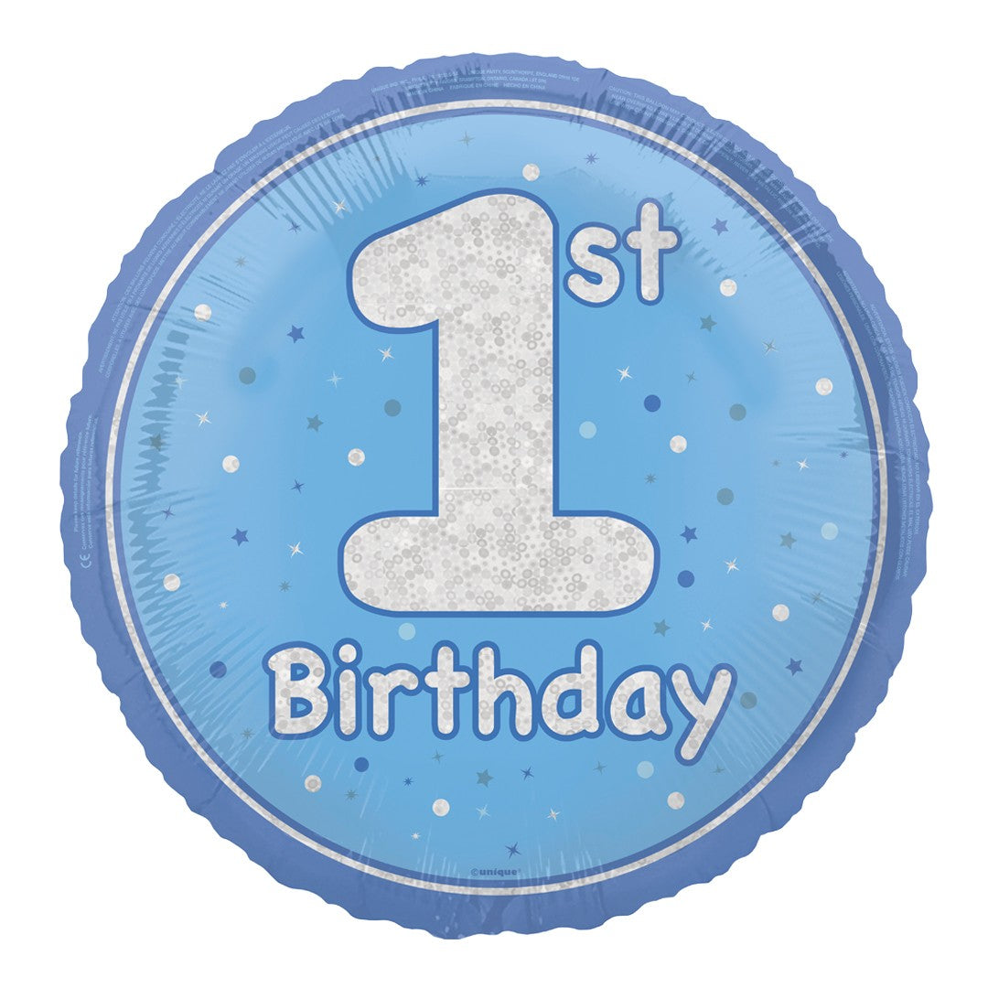 Unique Party 18" Birthday Blue Glitz Number 1 Round Foil Balloon