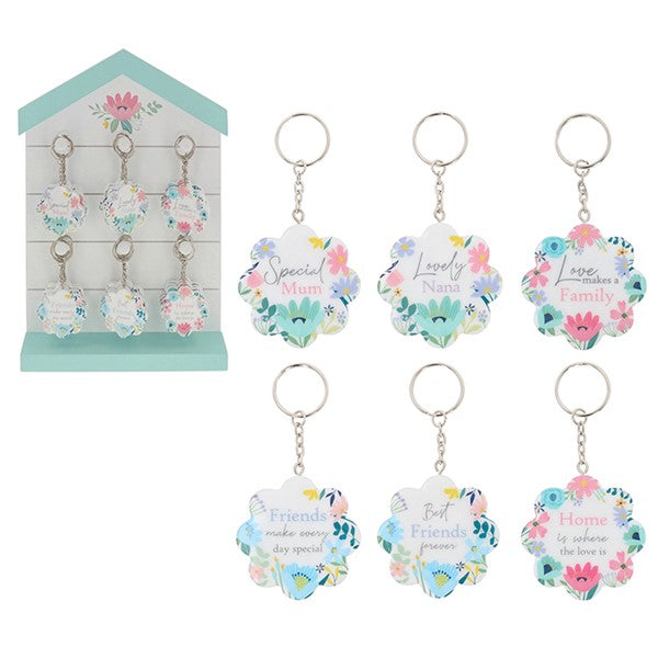 Bright Blooms Wooden Keyring Multiple Designs