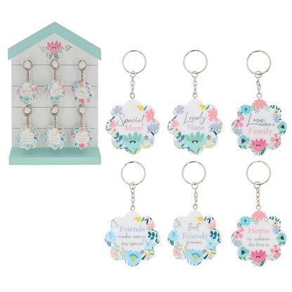Bright Blooms Wooden Keyring Multiple Designs