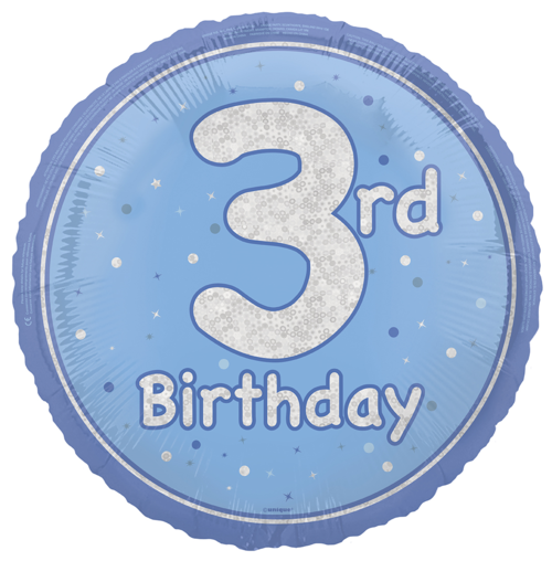 Unique Party 18" Birthday Blue Glitz Number 3 Round Foil Balloon
