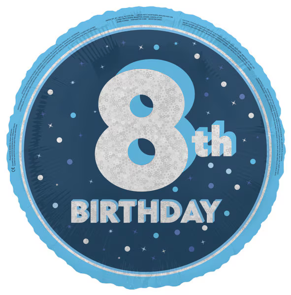GLITZ BLUE "8TH BIRTHDAY" 45CM (18") FOIL PRISMATIC BALLOON