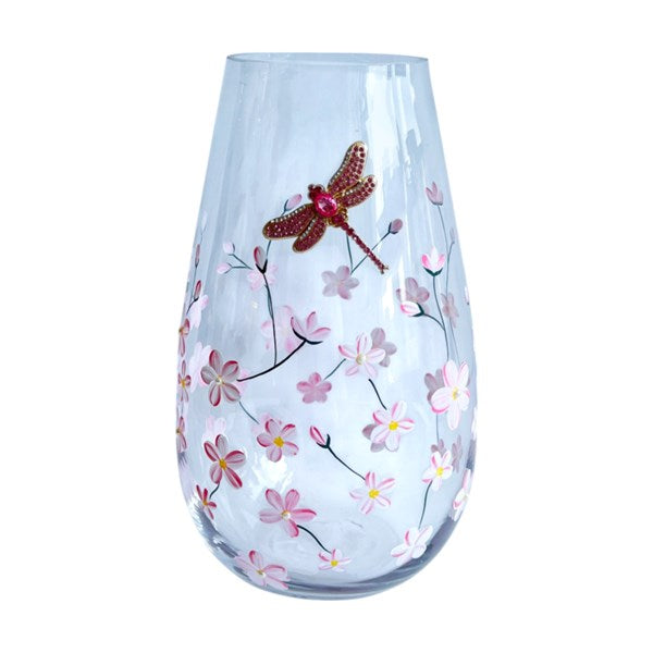 OvalVase Pink Floral Dfly 25cm