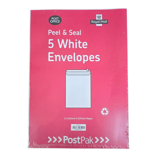 5 x Peel & Seal White C4 Envelopes