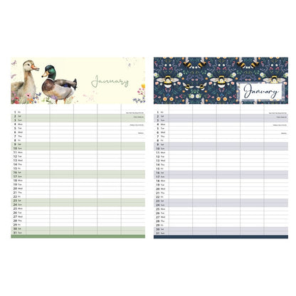 Tallon 2027 Family Organiser Calendar with Shopping List, Notes & Pen – Animals or Bees