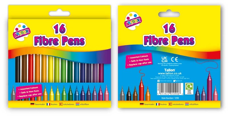 16 fine tip Fibre Colouring Pens