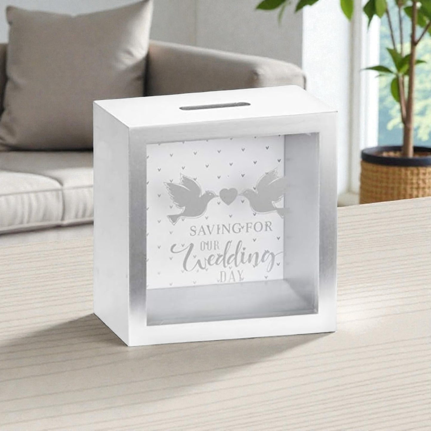 The Leonardo Collection LP44224 Wedding Fund Money Box, Wooden, Silver and White, 18x18x7cm