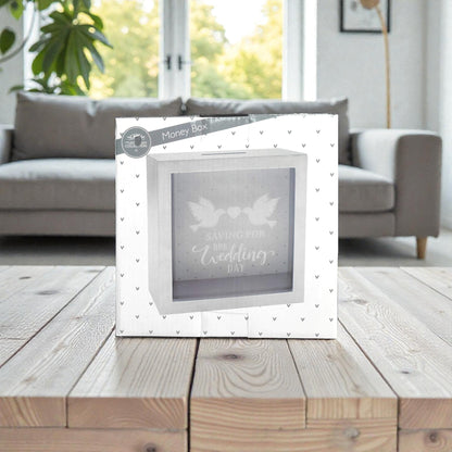 The Leonardo Collection LP44224 Wedding Fund Money Box, Wooden, Silver and White, 18x18x7cm