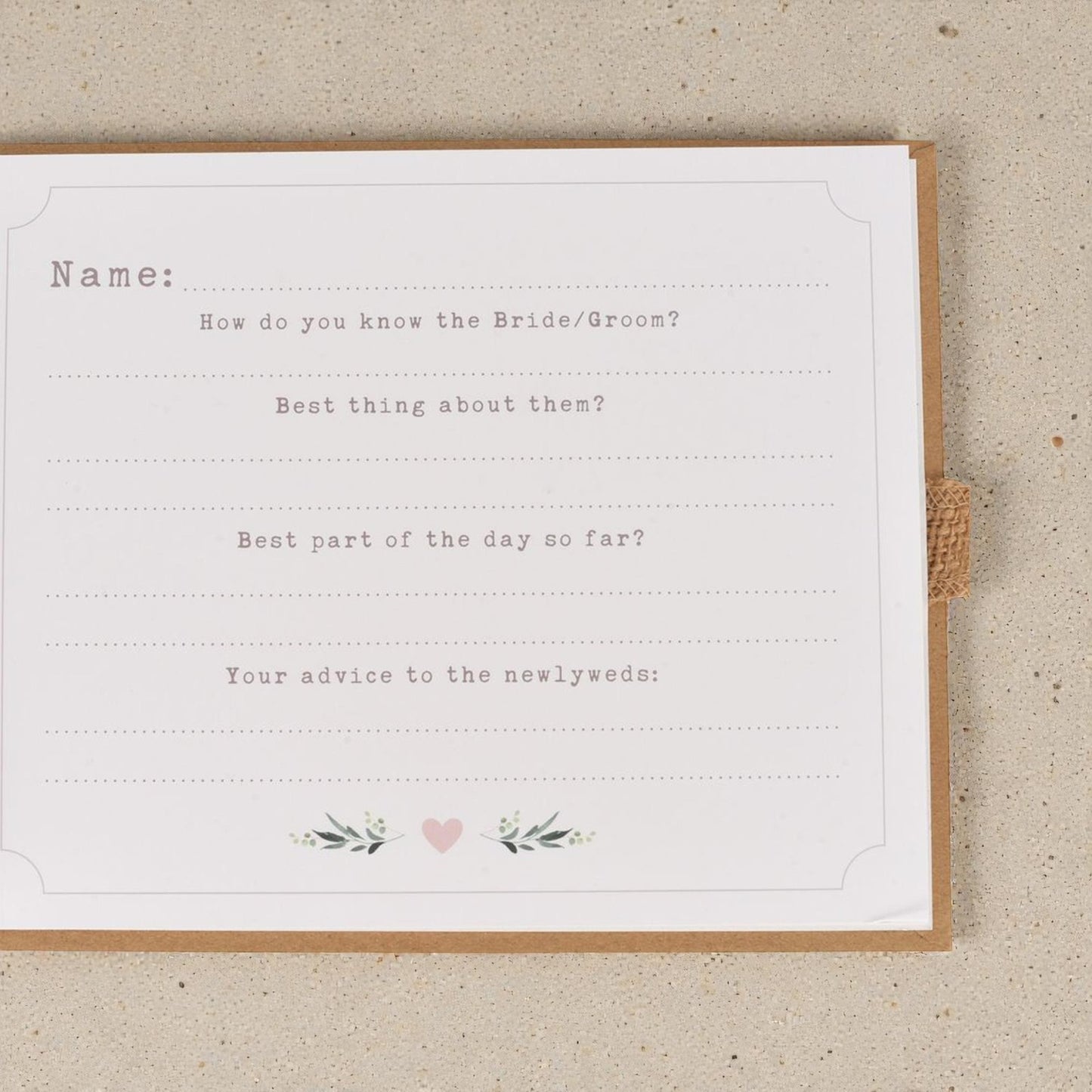 Wedding Floral Guest Book with Hessian Ribbon Tie