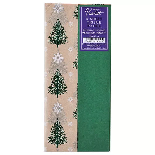 CHRISTMAS BY VIOLET Pk4 PRINTED TISSUE PAPER - GREEN TREE/GREEN