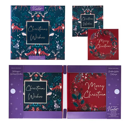 CHRISTMAS BY VIOLET Pk10 CHRISTMAS CARDS - WOODLAND