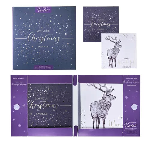 CHRISTMAS BY VIOLET Pk10 CHRISTMAS CARDS - CHRISTMAS SPARKLE