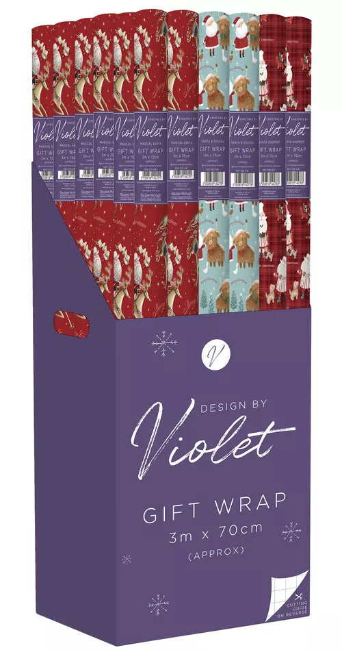 CHRISTMAS BY VIOLET CHRISTMAS 3M LUXURY ROLL WRAP WITH CUTTING GUIDE ON REVERSE ASSORTMENT - SANTA MIX