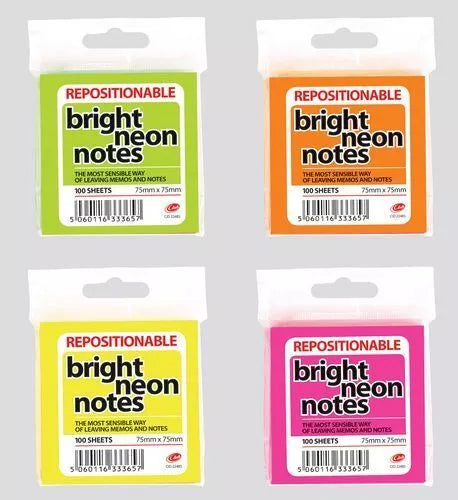 75 x 75mm NEON STICKY NOTES HPACK