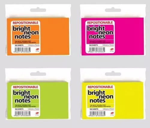 125 x 75mm H/PACK NEON STICK NOTES